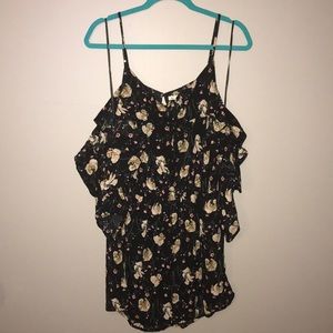 Black floral off the shoulder romper